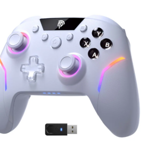 EasySMX - X20 Wireless Gaming Controller, RGB Backlit, Hall Effect Sticks, 1000Hz, 6-Axis Gyro for PC/Switch/Steam/Android - White